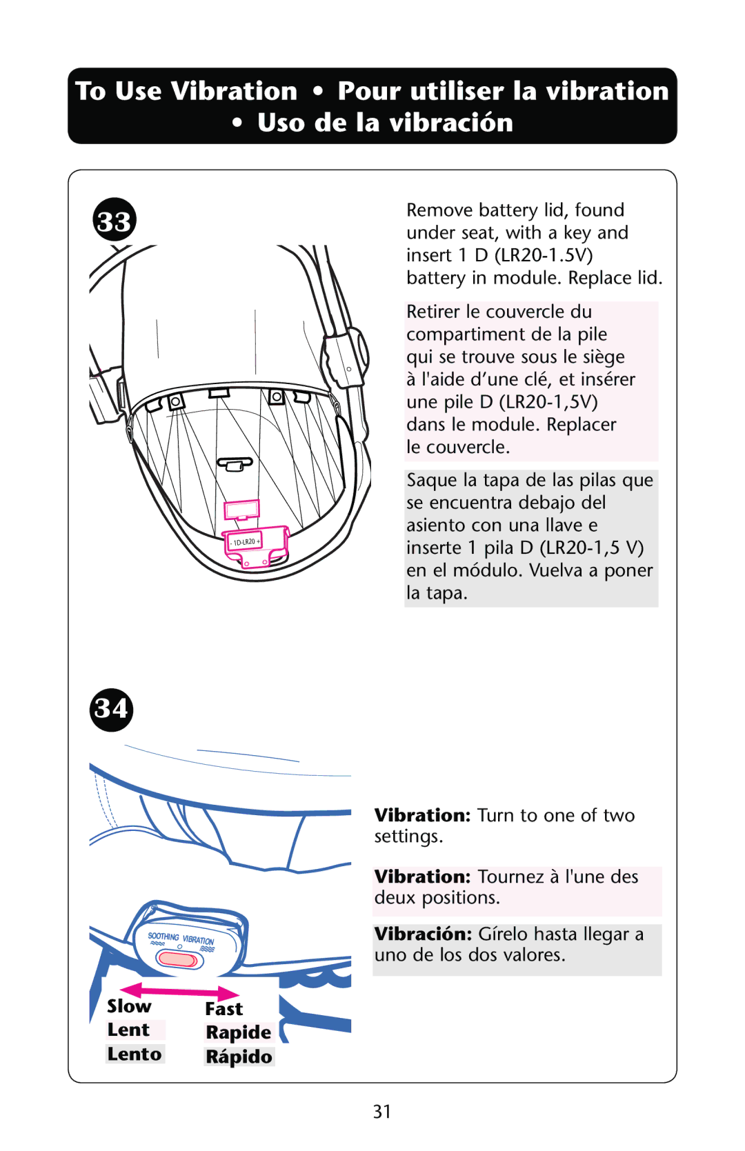 Graco PD162884A owner manual Slow Fast Lent Rapide Lento Rápido 