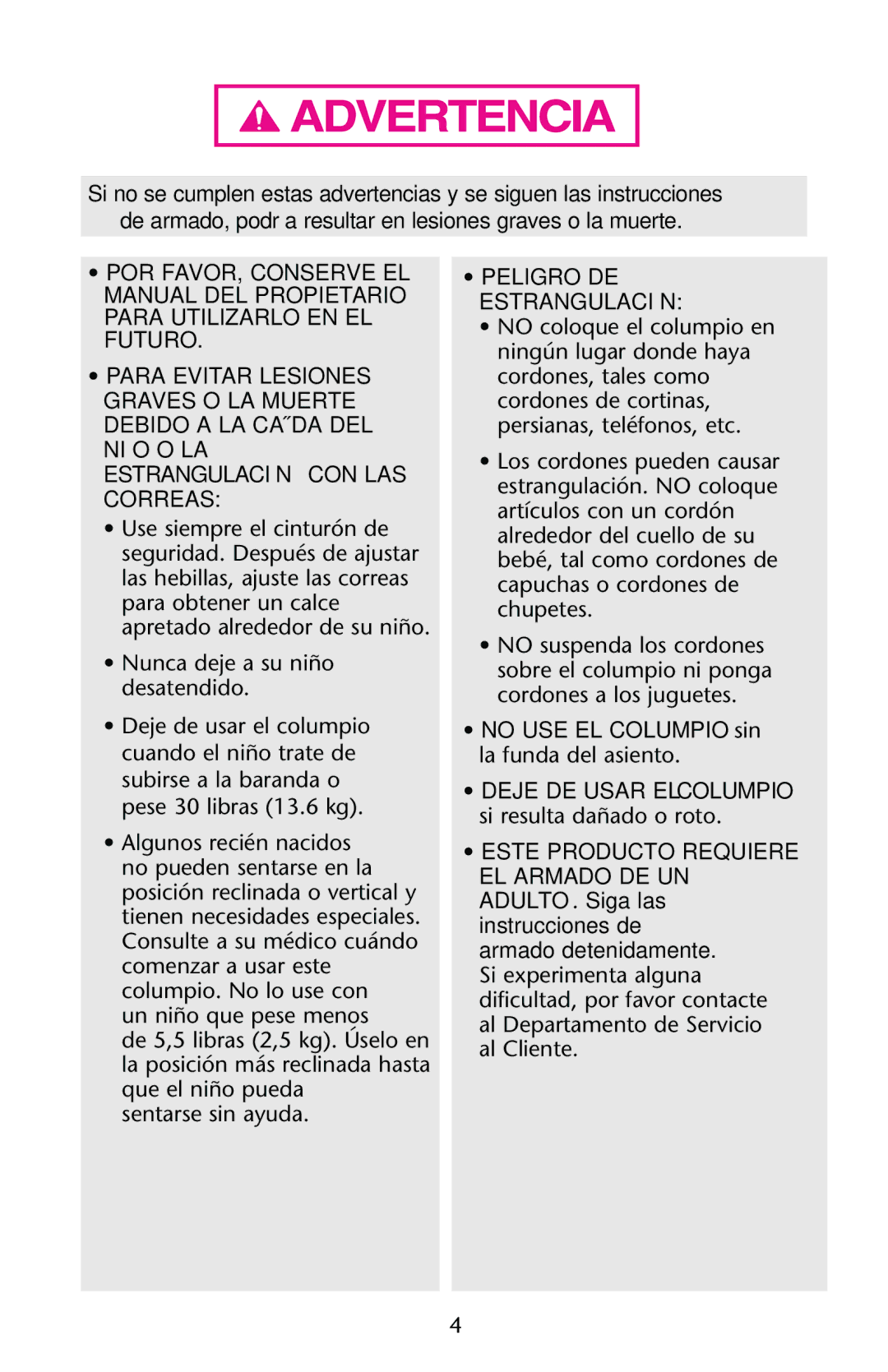 Graco PD162884A owner manual Peligro DE Estrangulación 