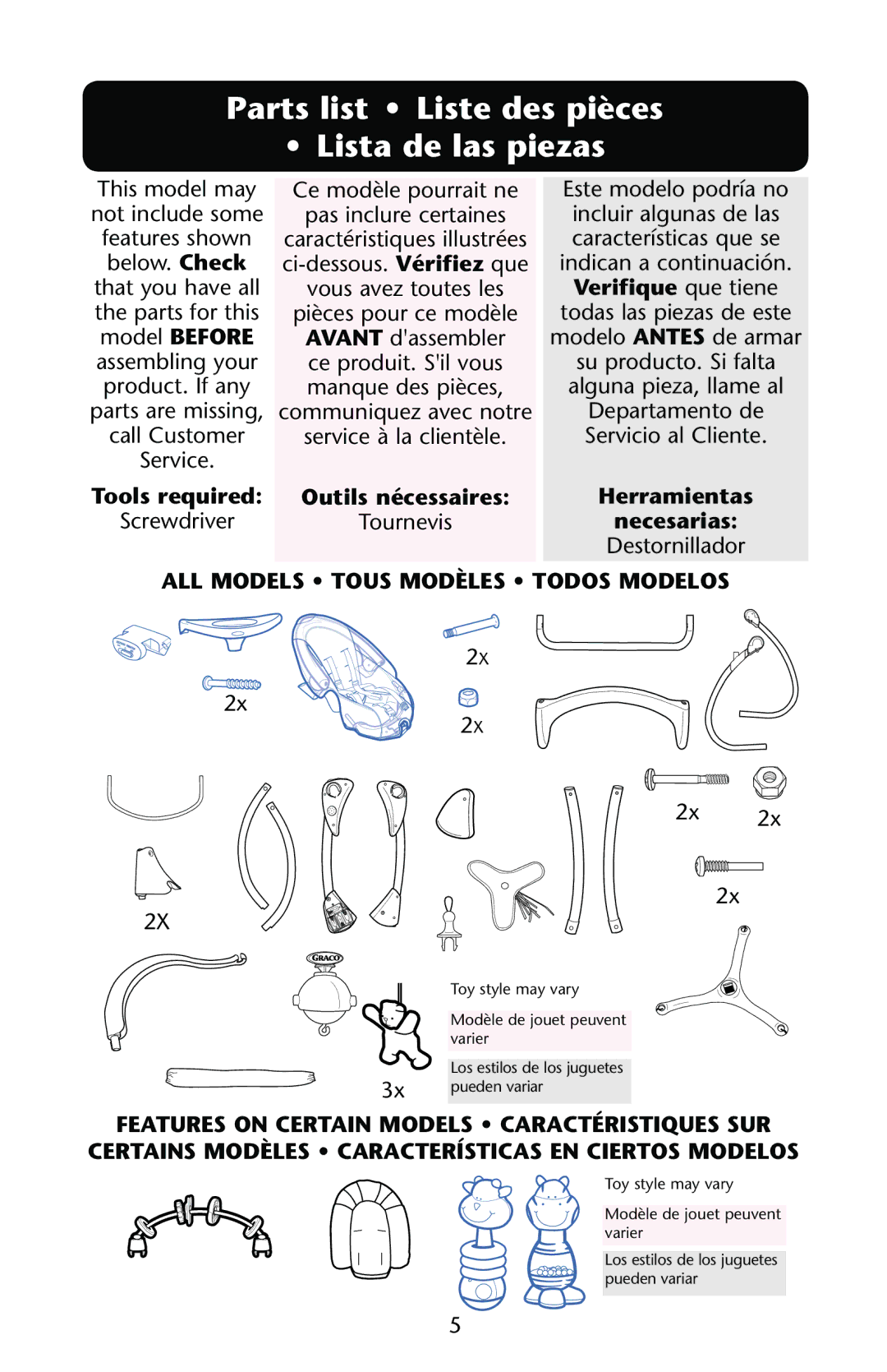 Graco PD162884A owner manual Parts list Liste des pièces Lista de las piezas, ALL Models Tous Modèles Todos Modelos 