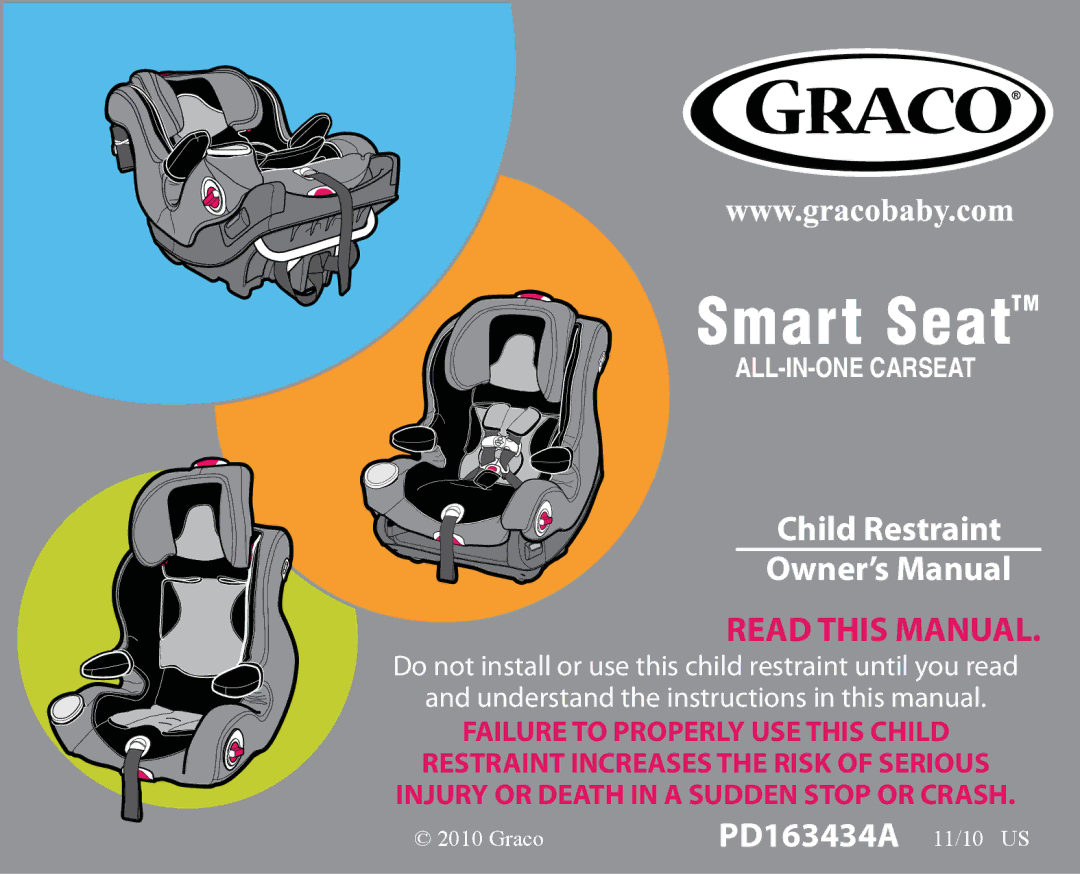 Graco PD163434A owner manual Smart SeatTM, Child Restraint 