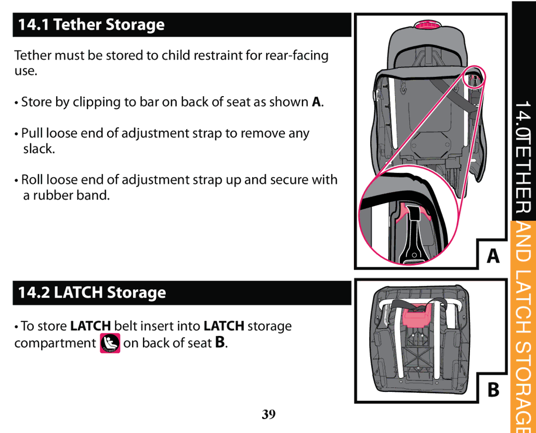 Graco PD163434A owner manual Tether Storage, Latch Storage 