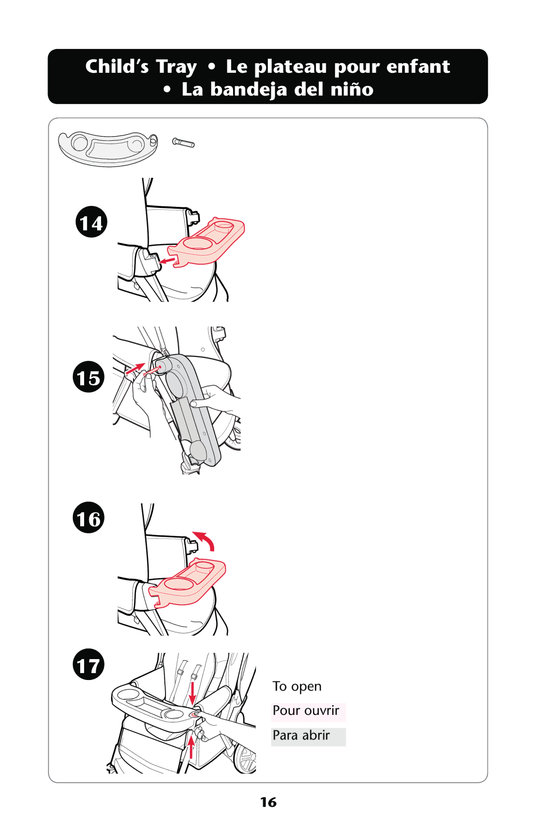 Graco PD167532A owner manual Child’s Tray Le plateau pour enfant La bandeja del niño 