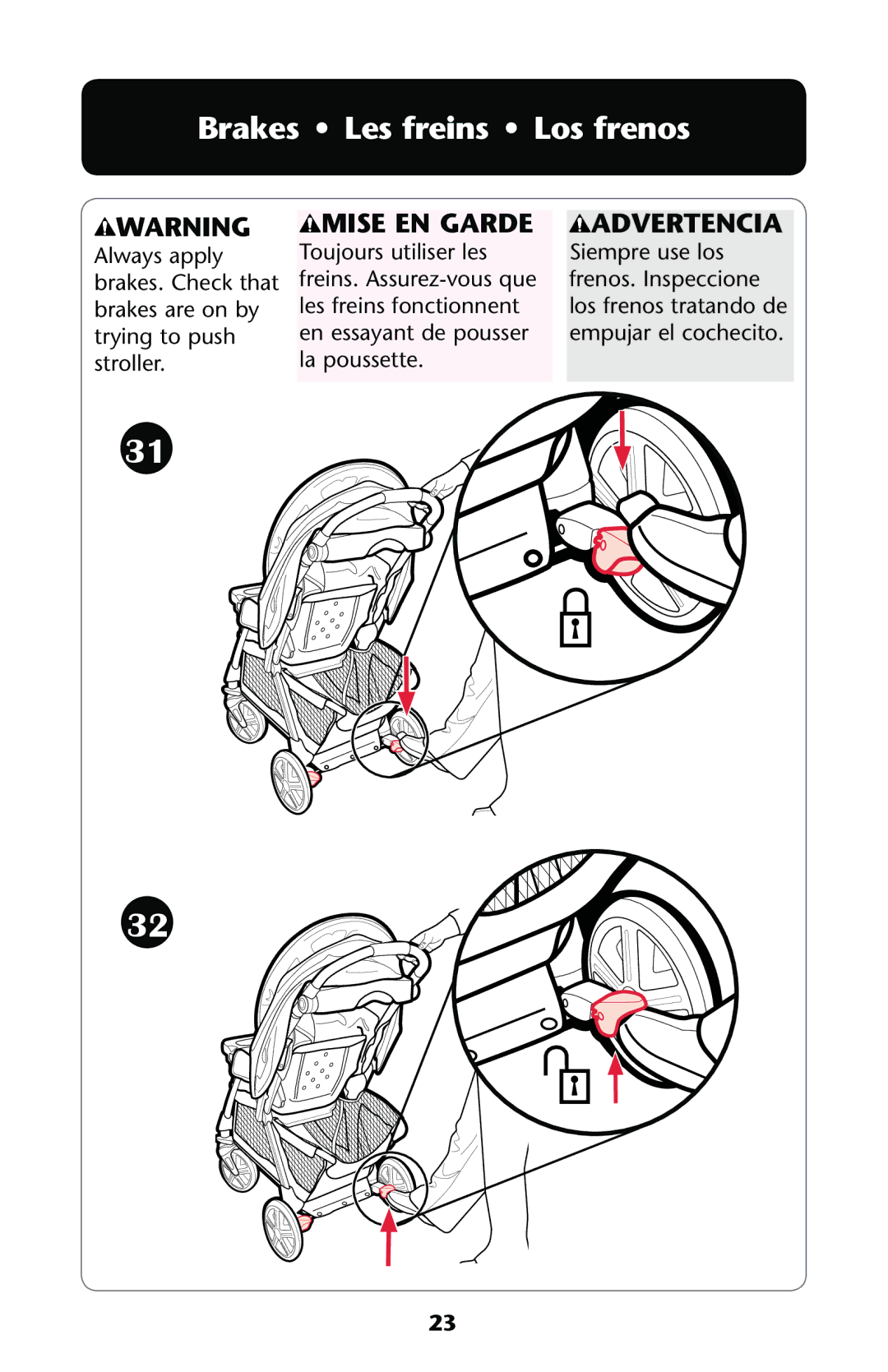 Graco PD167532A owner manual Brakes Les freins Los frenos 