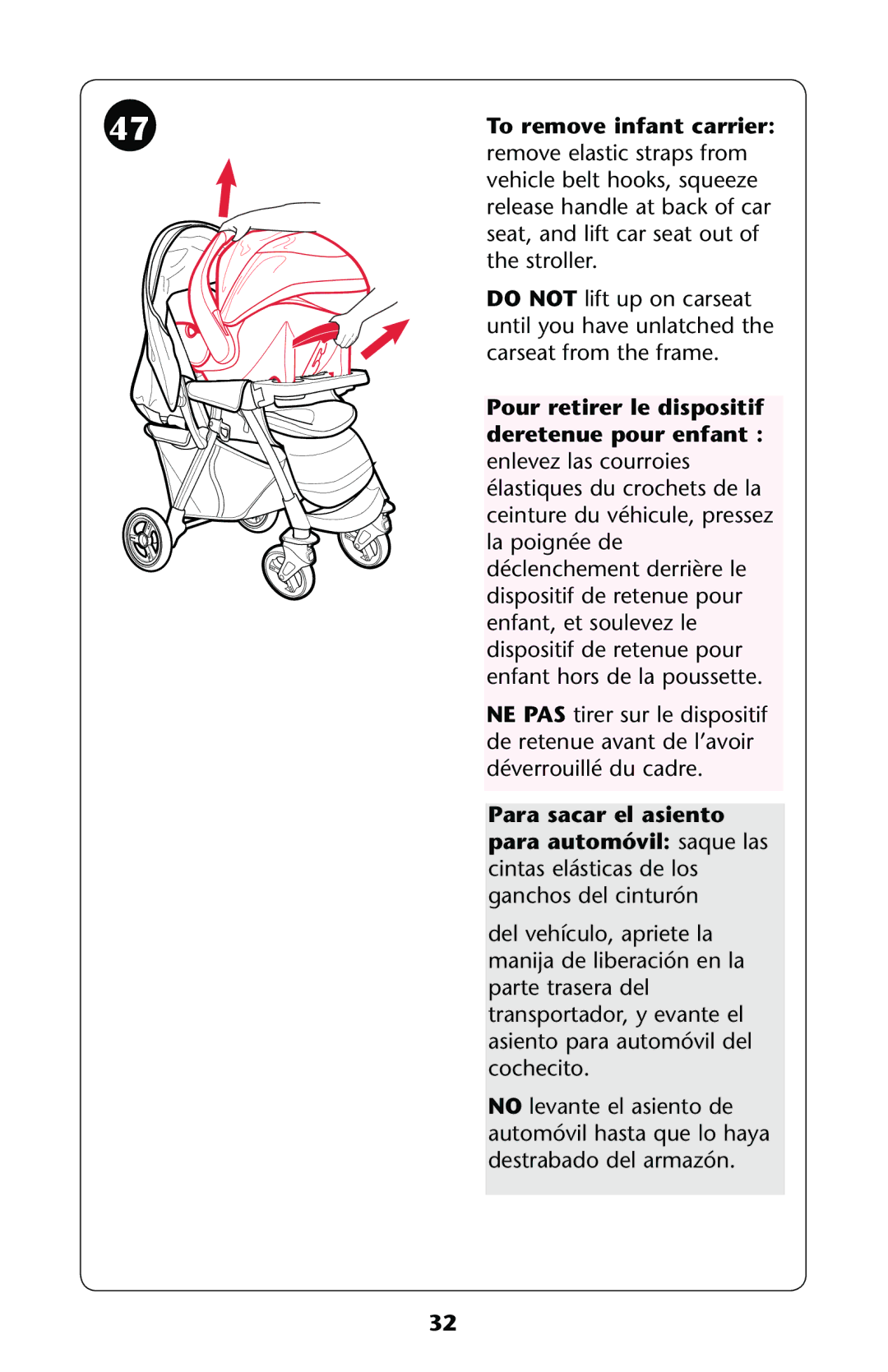 Graco PD167532A owner manual To remove infant carrier 