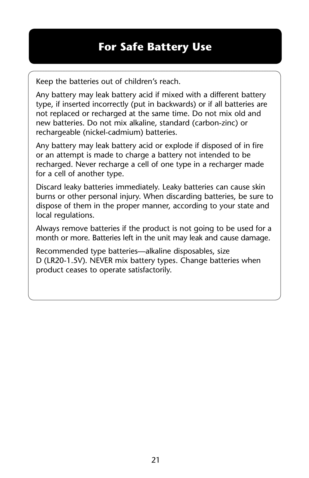 Graco PD167863A 11, PD167863A 10 owner manual For Safe Battery Use 