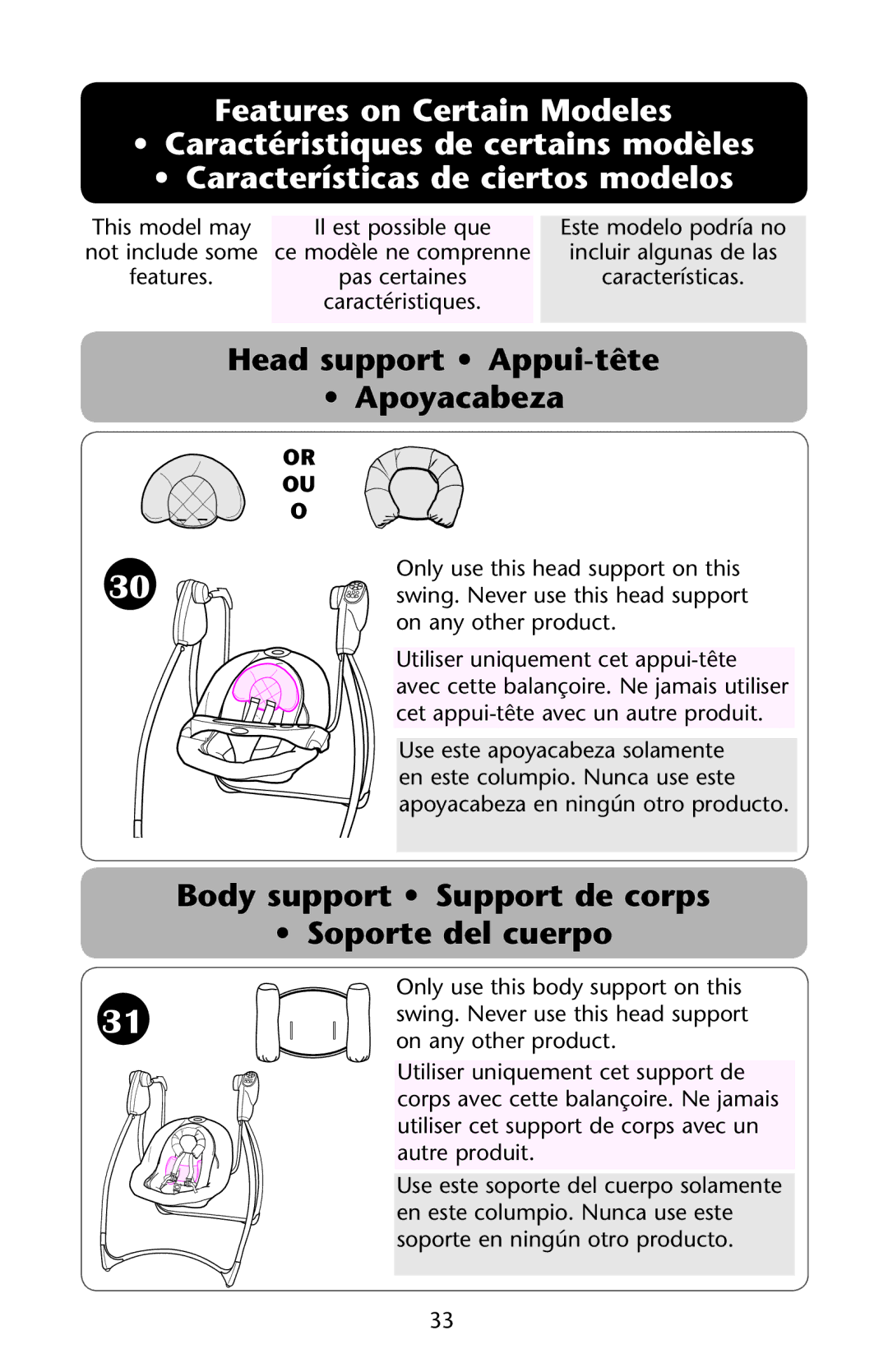 Graco PD167863A 11, PD167863A 10 owner manual Head support Appui-tête Apoyacabeza 