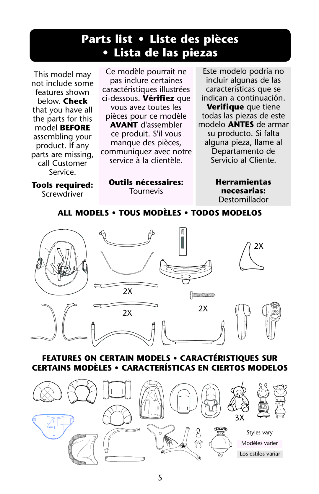 Graco PD167863A 11, PD167863A 10 Parts list Liste des pièces Lista de las piezas, ALL Models Tous Modèles Todos Modelos 