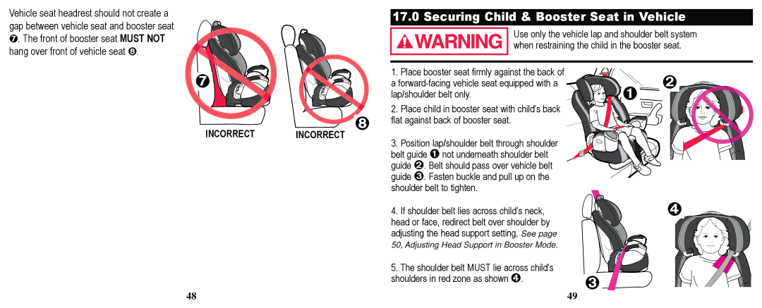 Graco PD169096A owner manual Securing Child & Booster Seat in Vehicle 