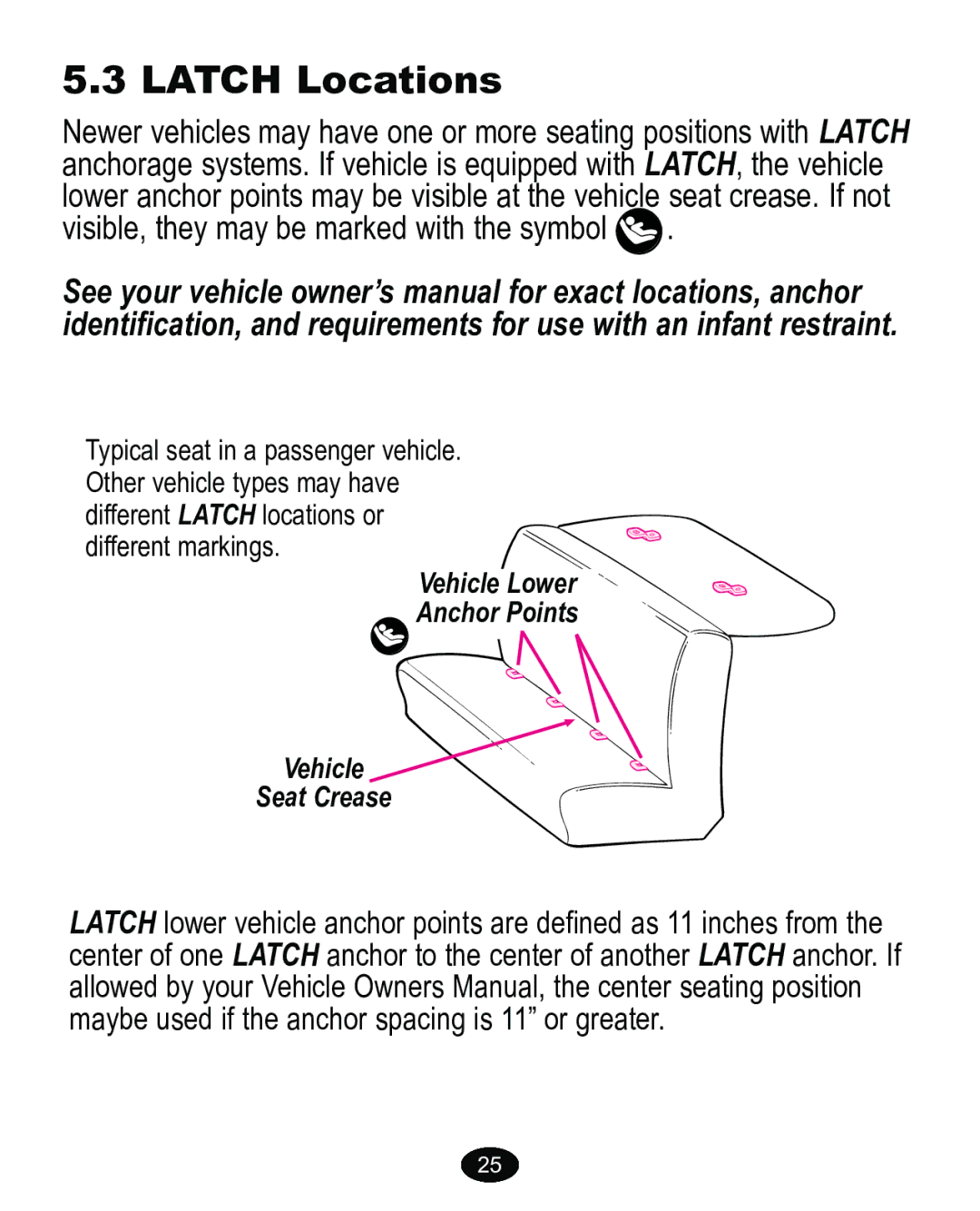 Graco PD170105A manual /$7&+/RFDWLRQV, 9HKLFOH 6HDW&UHDVH 