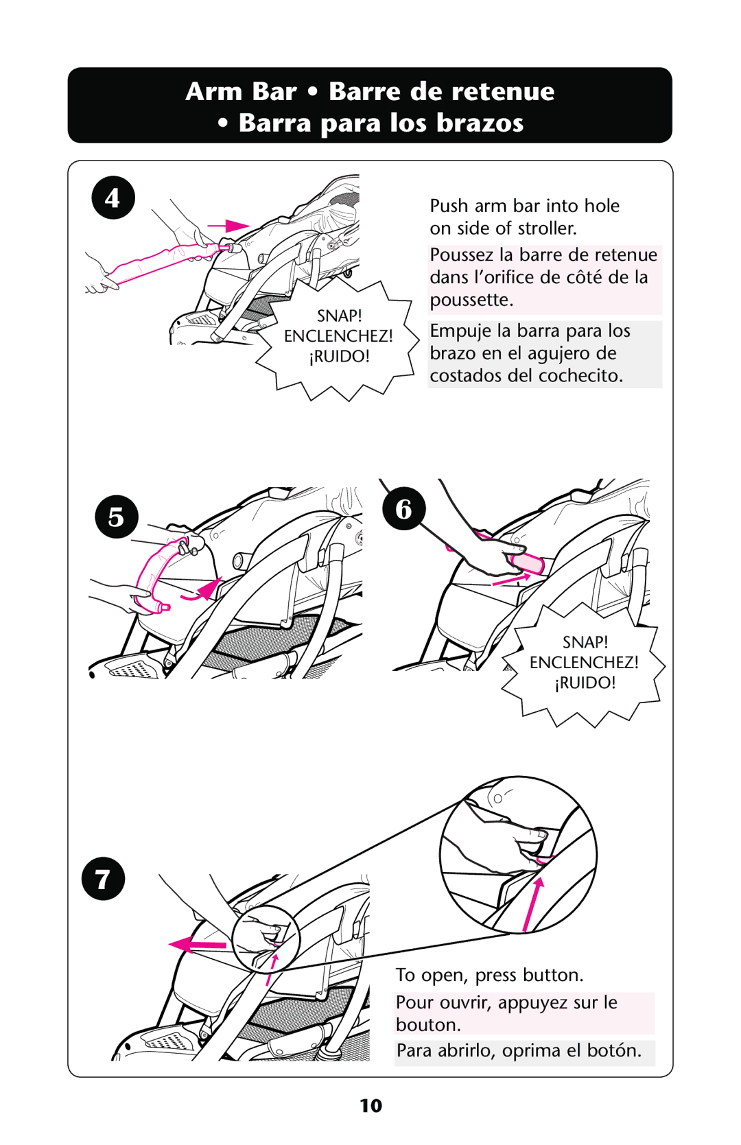 Graco PD170825B manual Arm Bar Barre de retenue Barra para los brazos 