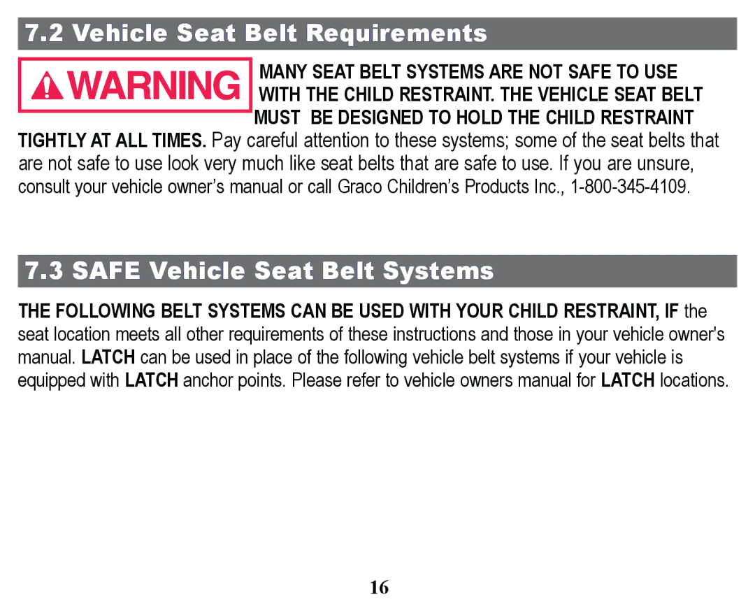 Graco PD171508A manual 9HKLFOH6HDW%HOW5HTXLUH HQWV, 6$9HKLFOH6HDW%HOW6\VWH V 