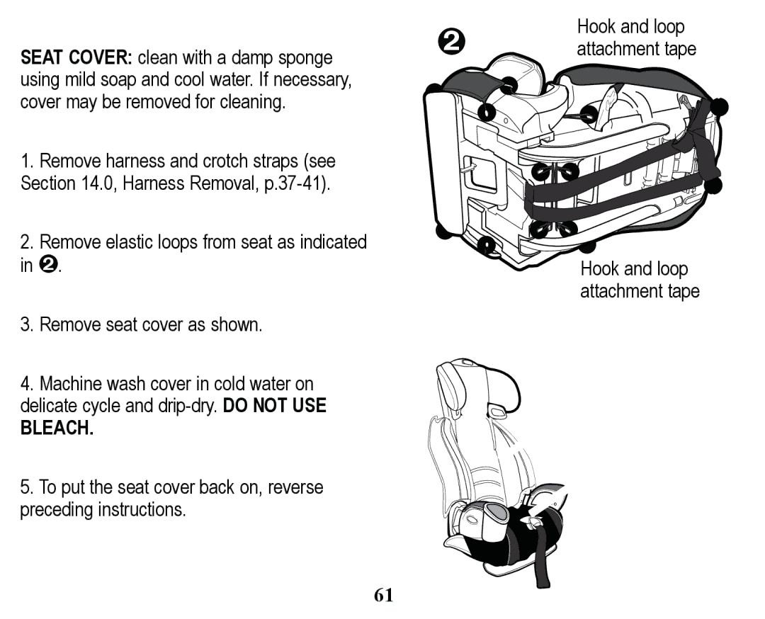 Graco PD171508A manual 5HPRYHHODVWLFORRSVIURPVHDWDVLQGLFDWHG, 5HPRYHVHDWFRYHUDVVKRZQ 