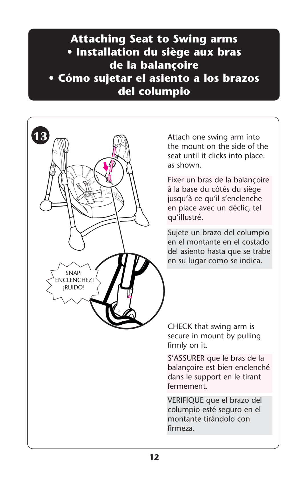 Graco PD171513B owner manual Del columpio 