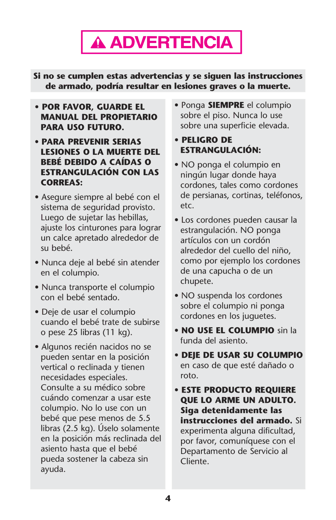 Graco PD171513B owner manual Manual DEL Propietario Para USO Futuro, Estrangulación, Fundandeleasiento 