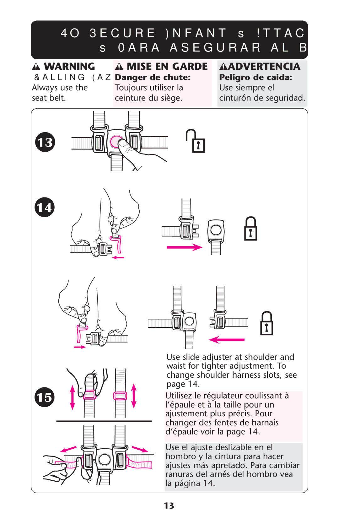 Graco PD174037A manual Allinglazard, Peligro de caida, Lways Usestheh 