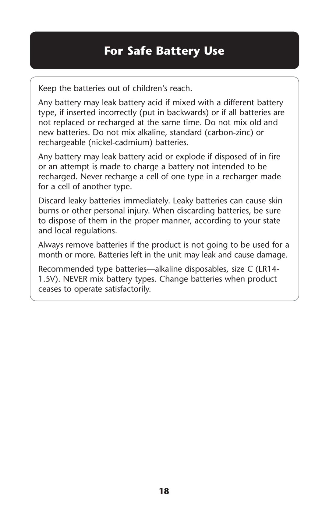 Graco PD174037A manual For Safe Battery Use, Keep the batteries out of children’s reach 