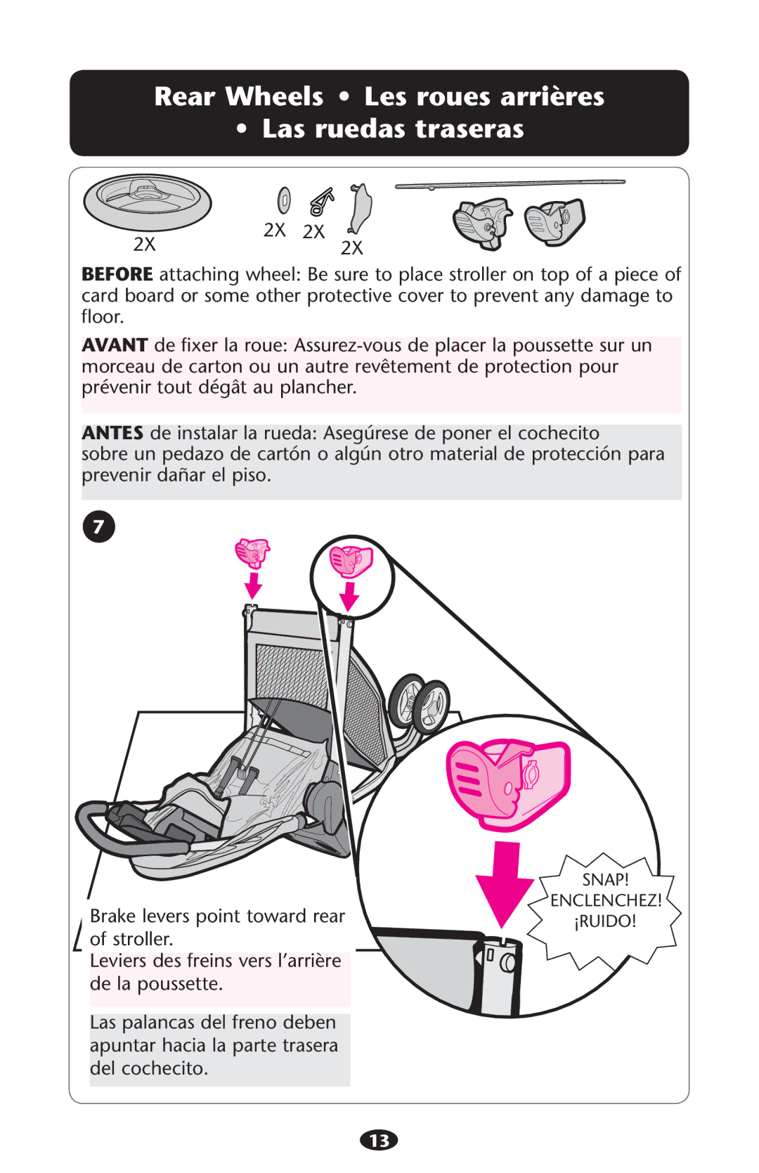 Graco PD178010B manual 2EAR 7HEELS ss ,ESEROUESUARRIÒRES Ss ,ASARUEDAS Traseras 