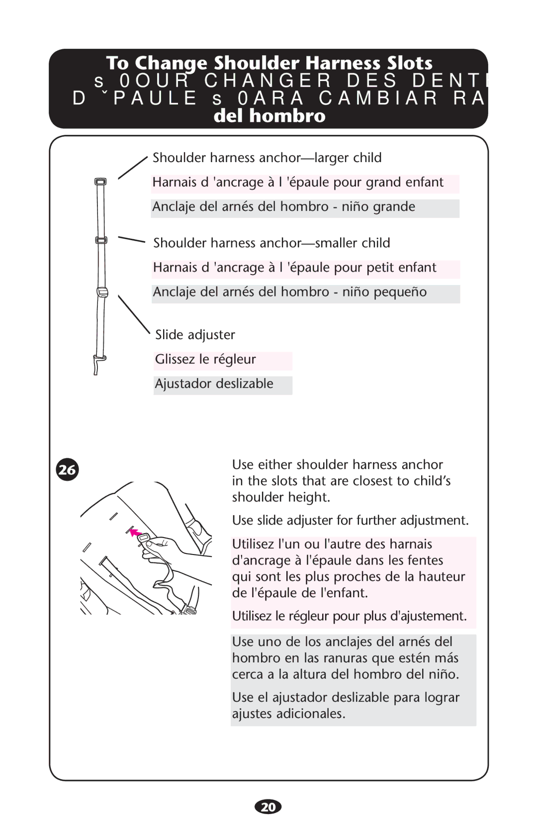 Graco PD178010B manual To Change Shoulder Harness Slots 