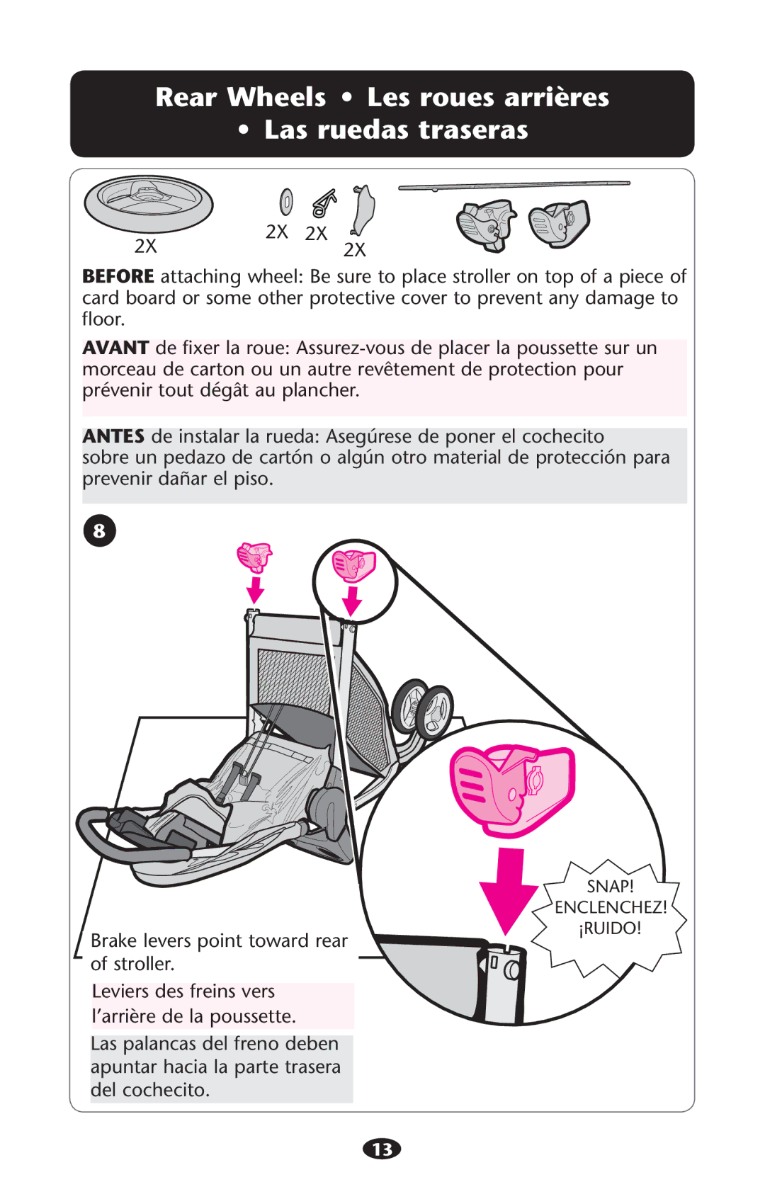 Graco PD178011C manual 2EAR 7HEELS ss ,ESEROUESUARRIÒRES Ss ,ASARUEDAS Traseras 