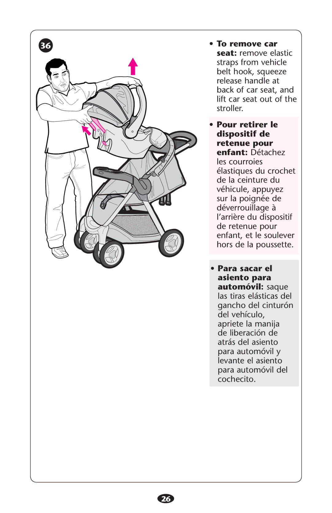 Graco PD178011C manual 36ssTo remove car 