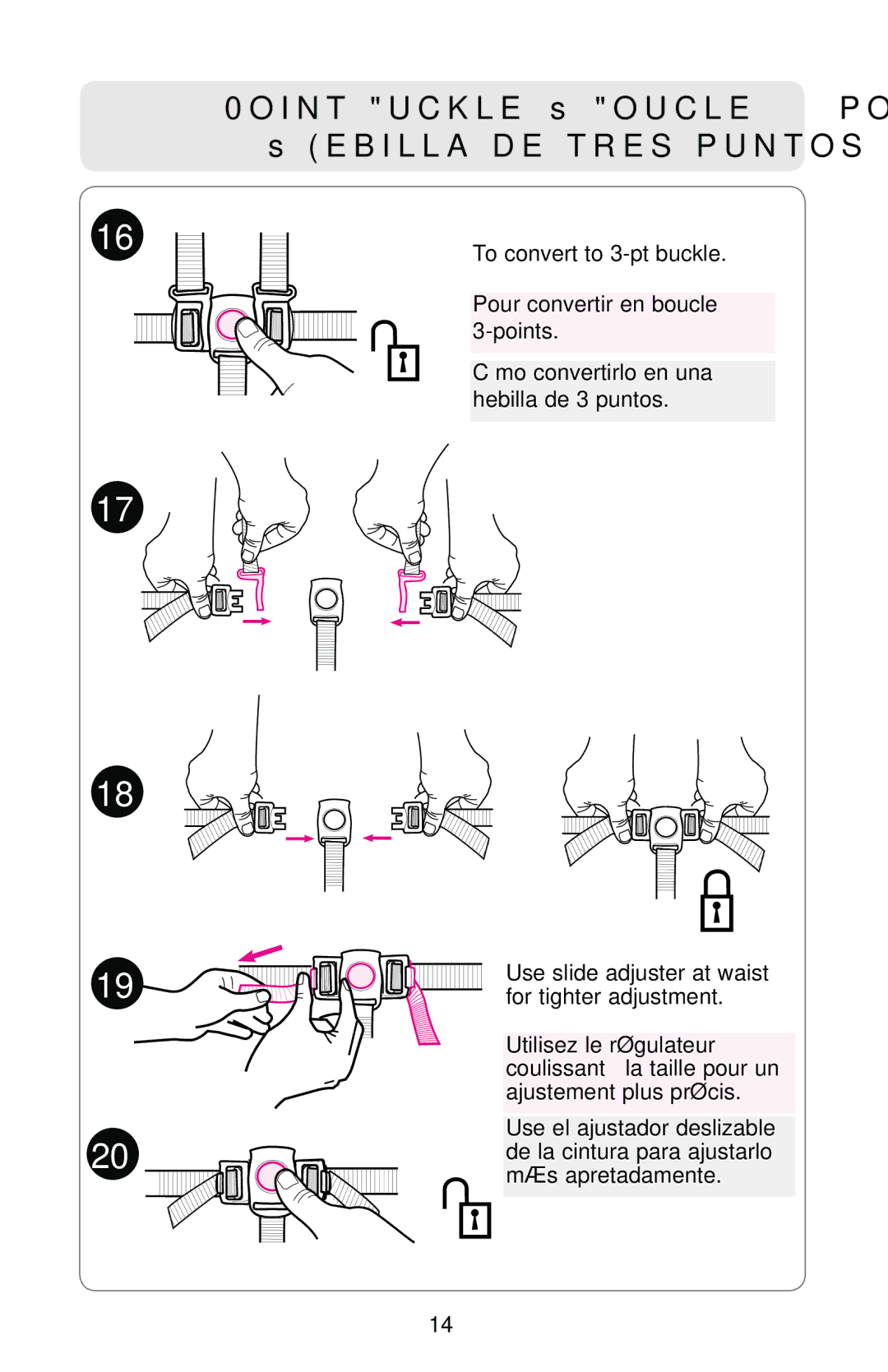 Graco PD178040A owner manual 0OINTIUCKLE ss Oucle ÌÌPOINT SsEBILLAIDE Tres Puntos 