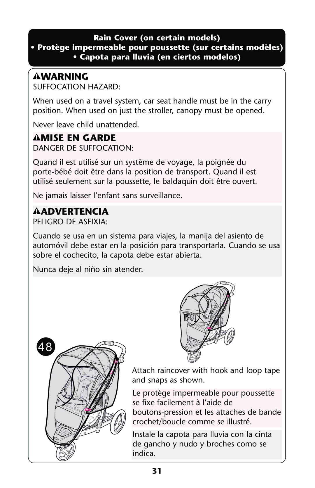 Graco PD178040A owner manual Suffocation Hazard 