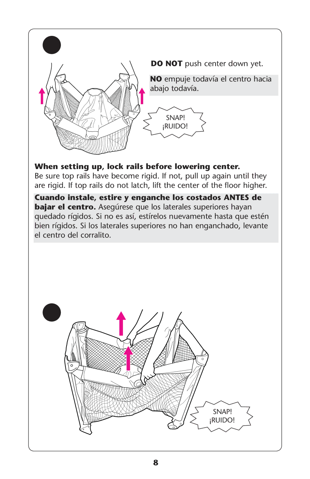 Graco PD178207A manual When setting up, lock rails before lowering center 