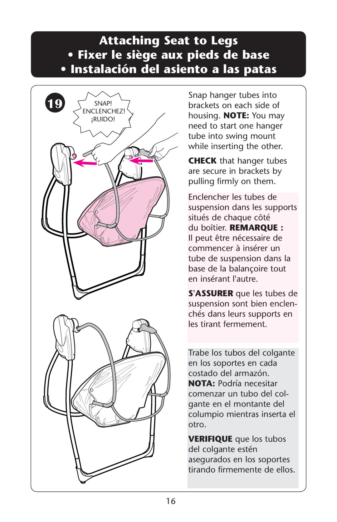 Graco PD180332A, LX owner manual Attaching Seat to Legs 