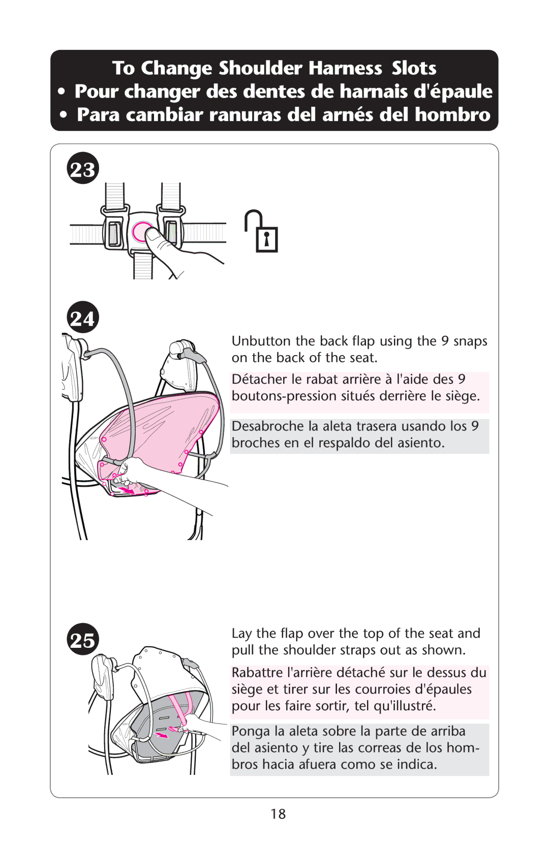 Graco PD180332A, LX owner manual To Change Shoulder Harness Slots, $ÏTACHER LE RABATBARRIÒREIÌÌLgAIDE DESE 
