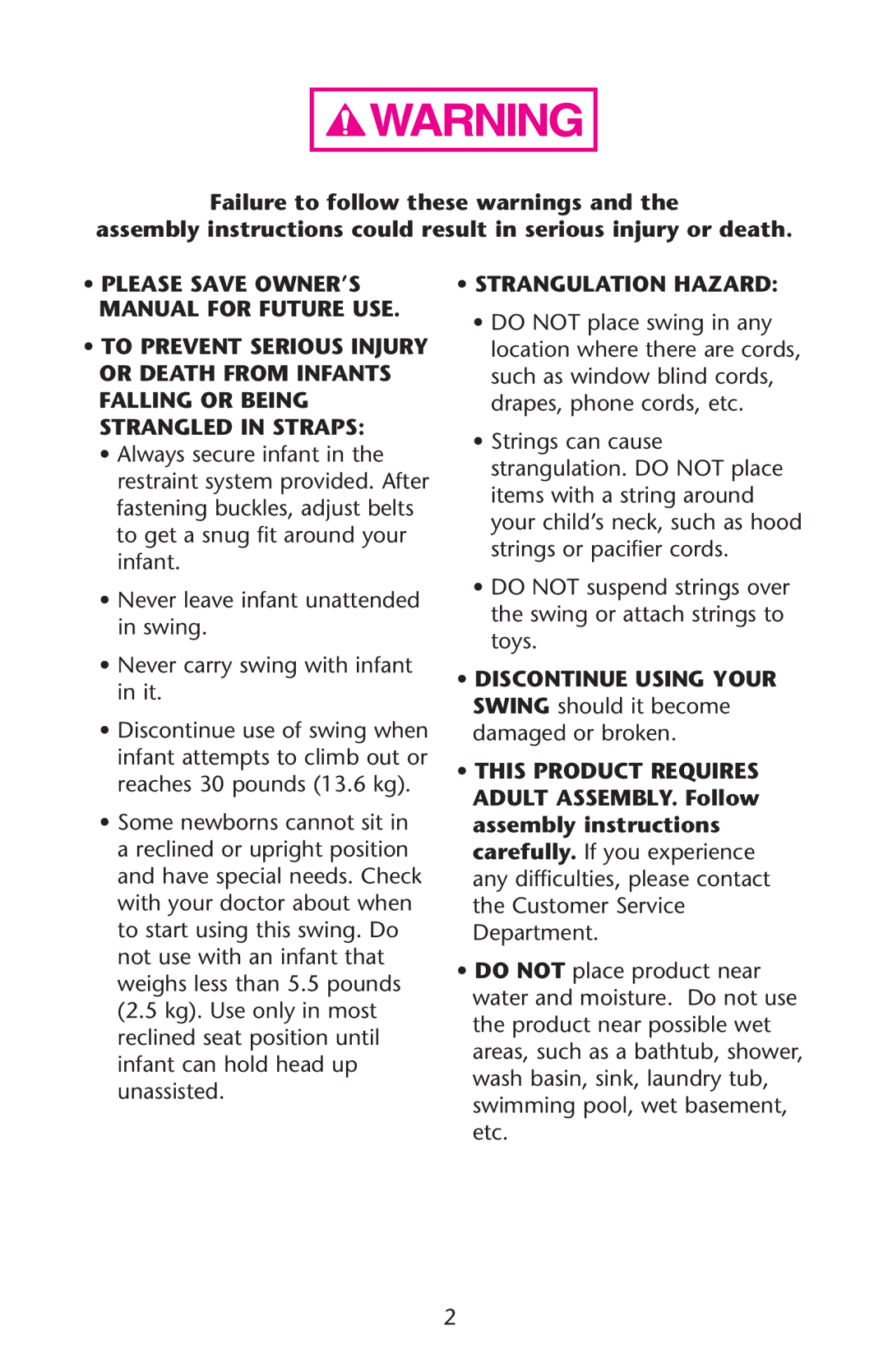 Graco PD180332A, LX owner manual Manual for Future USE, Evervleaveainfant Unattended in SWING 