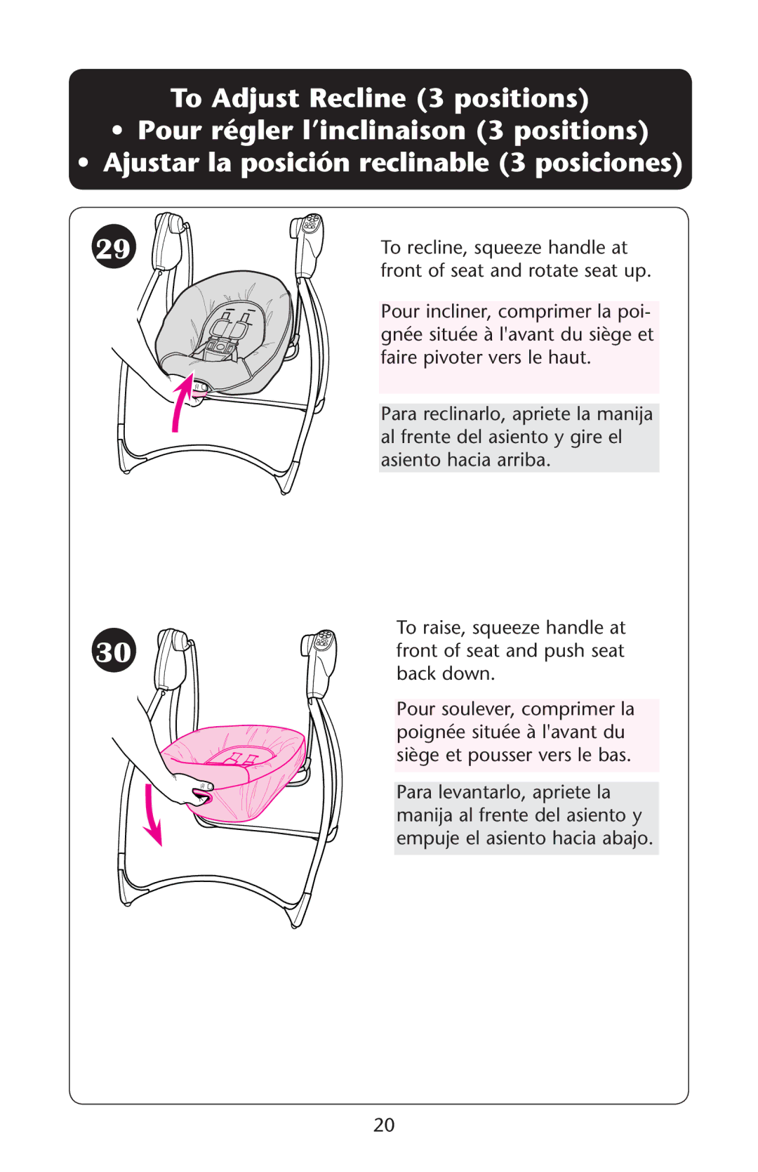 Graco PD180332A, LX owner manual To Adjust Recline 3 positions, Siògeòet Poussersvers LE BAS 