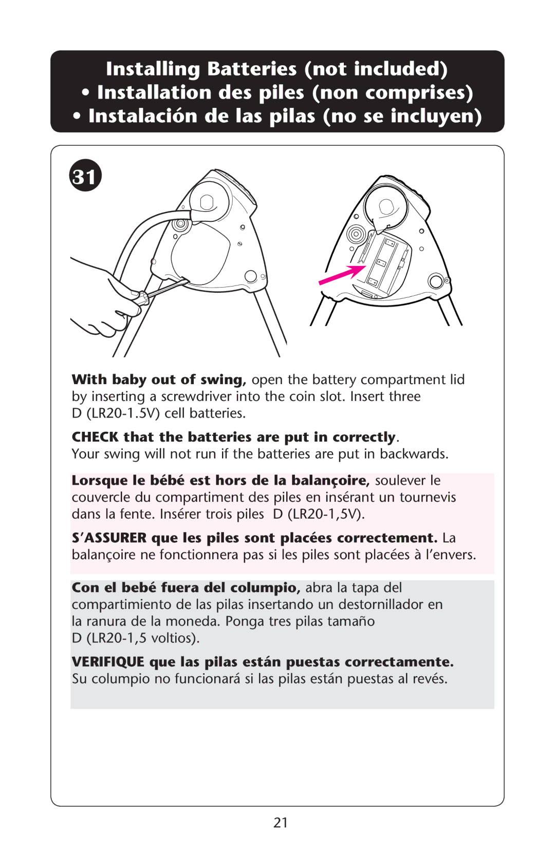 Graco LX, PD180332A owner manual Verifique que las pilas están puestas correctamente 