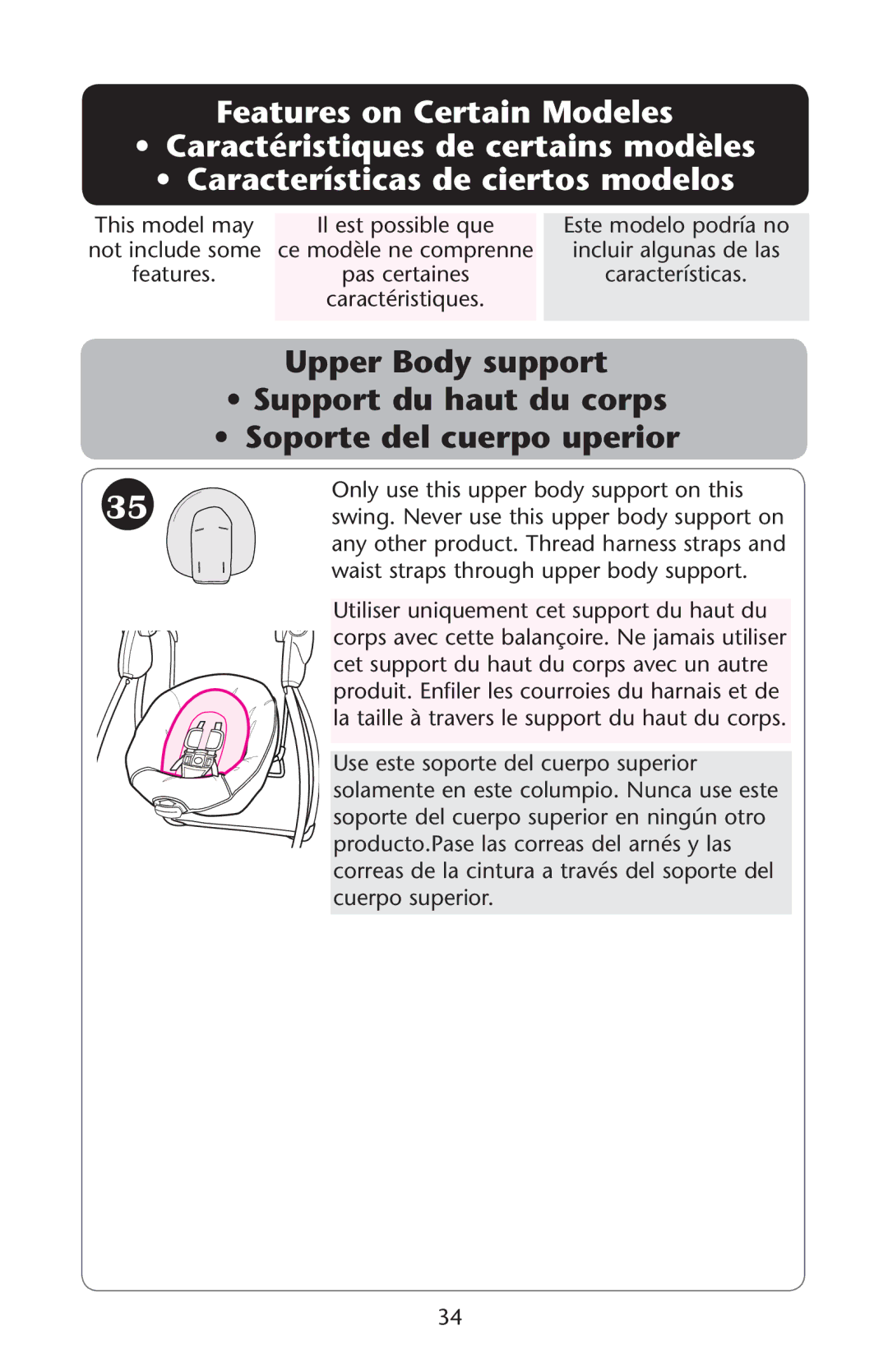 Graco PD180332A, LX owner manual Features on Certain Modeles, ANYNOTHERHPRODUCT 4HREAD Harnessnstraps Andn 