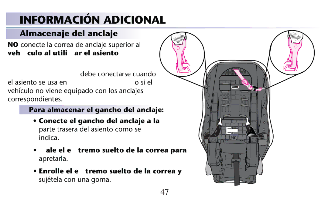 Graco PD182092A owner manual Información Adicional, Almacenaje del anclaje 