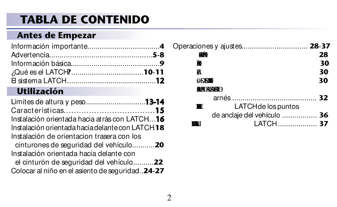 Graco PD182092A owner manual Tabla DE Contenido 