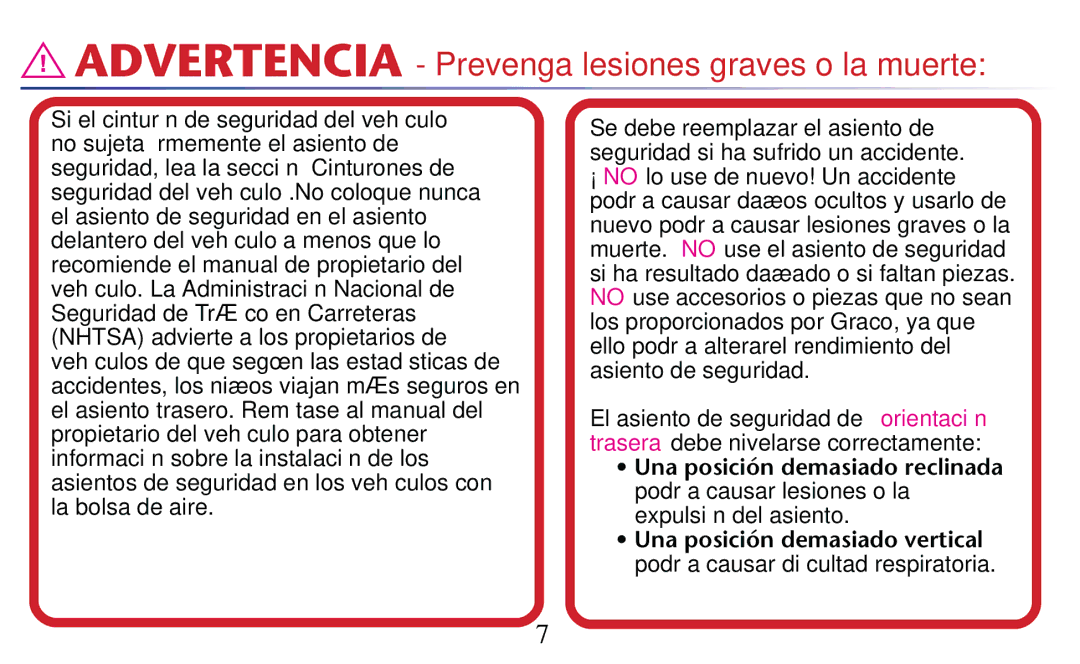 Graco PD182092A owner manual Advertencia Prevenga lesiones graves o la muerte 