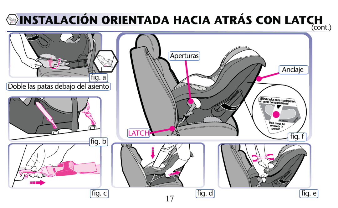 Graco PD182092A owner manual Instalación Orientada Hacia Atrás CON Latch 