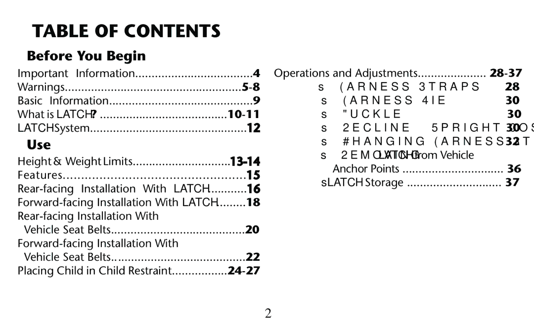 Graco PD182092A owner manual Table of Contents 