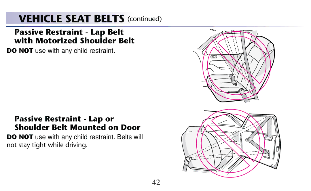 Graco PD182092A owner manual Passive Restraint Lap Belt with Motorized Shoulder Belt, Do not use with any child restraint 