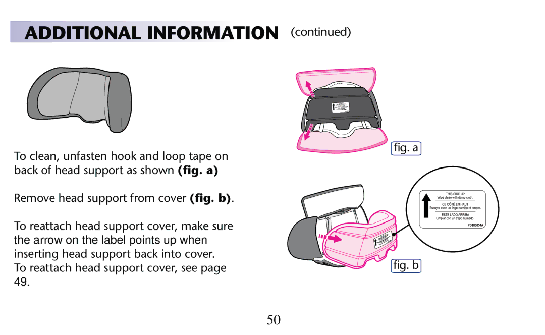 Graco PD182092A owner manual 2EMOVE Headesupportafrom Cover ﬁg. b, LgGa LgGb 