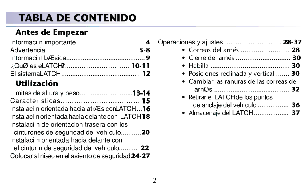 Graco PD182092A owner manual Tabla DE Contenido, Antes de Empezar, Utilización 