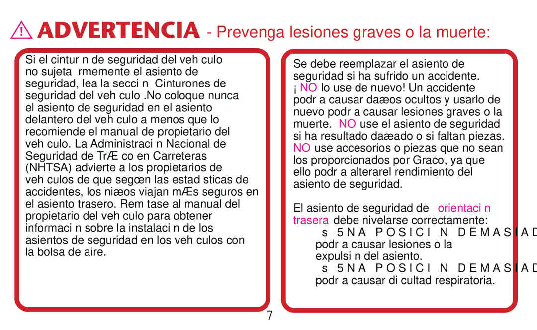 Graco PD182092A owner manual Advertencia Prevenga lesiones graves o la muerte 