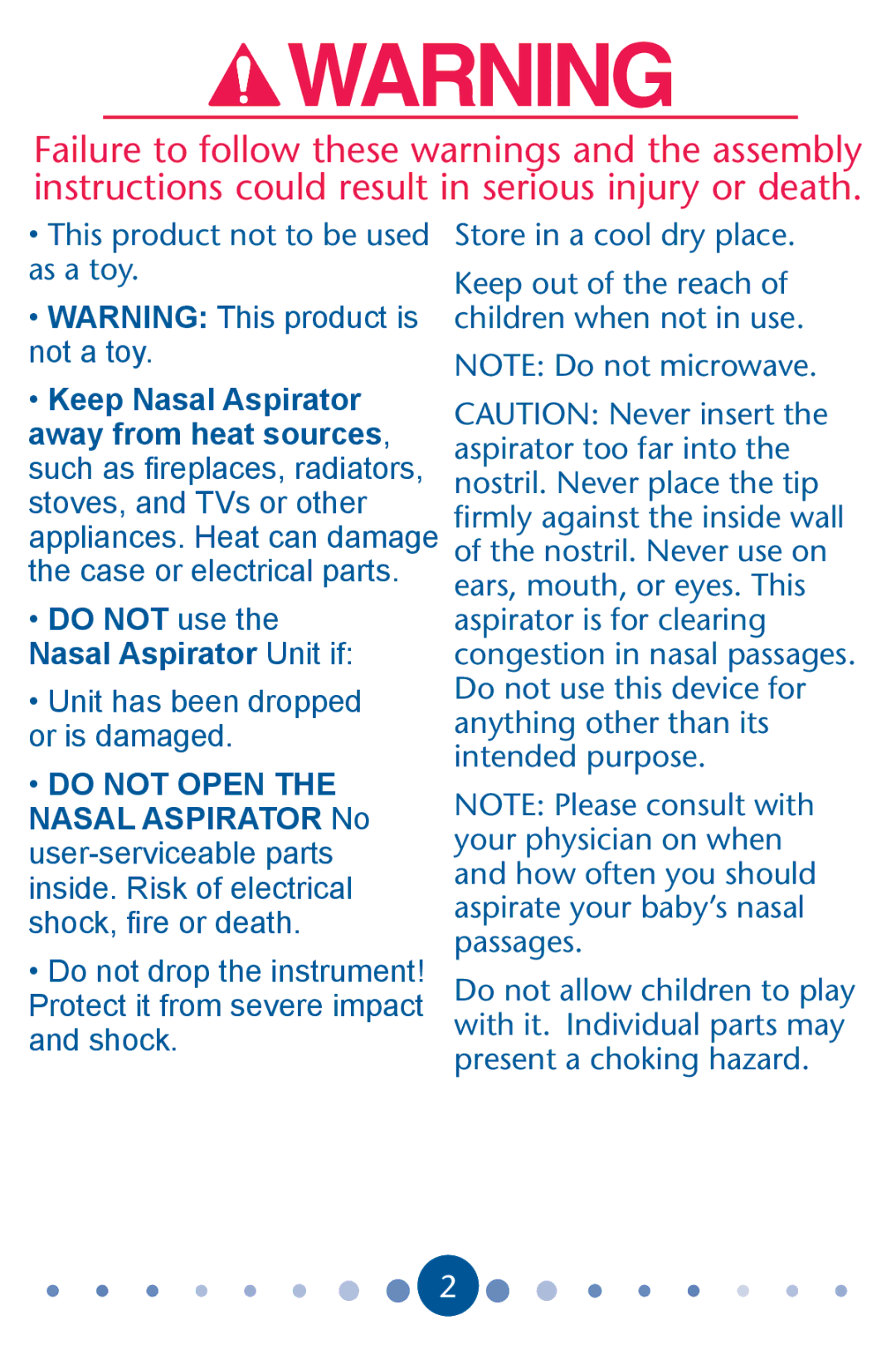 Graco PD183658A owner manual AZay from heat sources, Congestion in nasal passages 