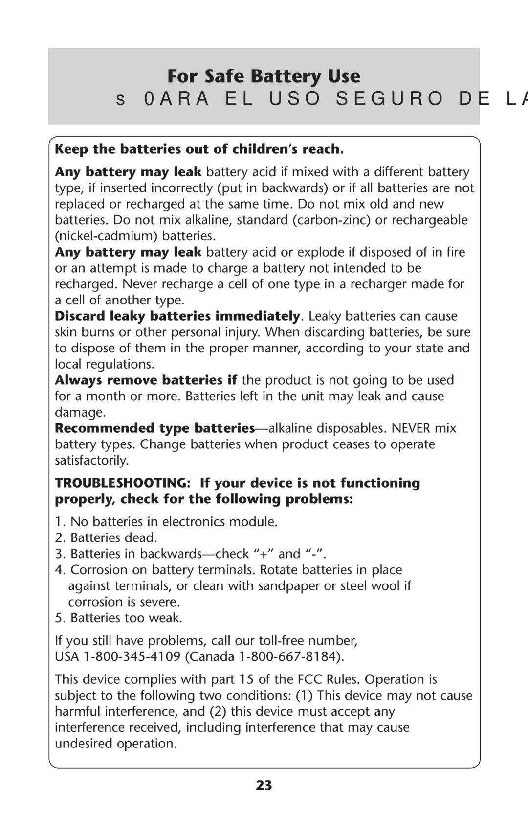 Graco PD187207A 9/11 owner manual  Atteriesein Backwards CHECKDhvANDNhv,  Atteriesetoooweak 