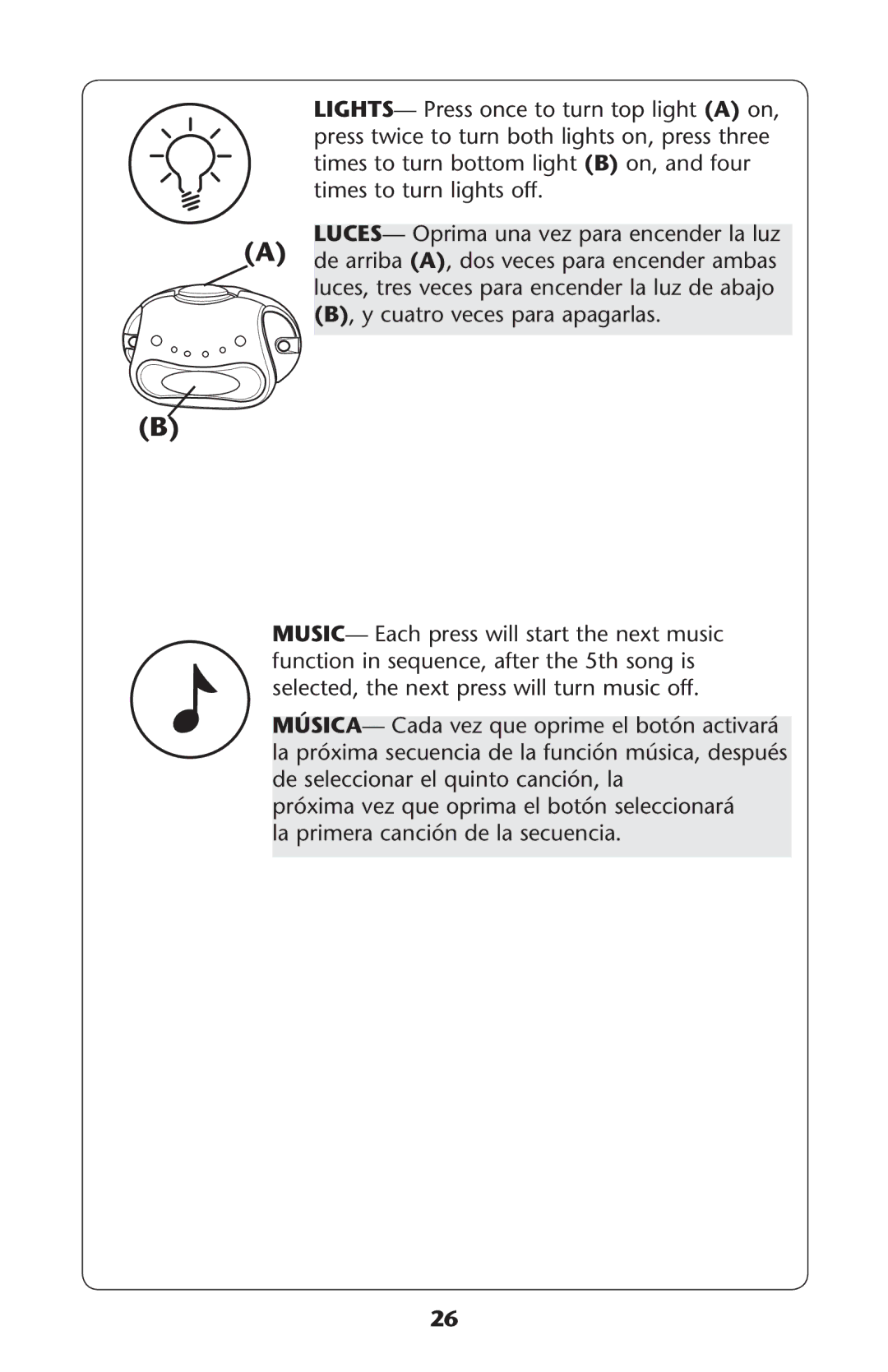 Graco PD187207A 9/11 owner manual LA Primeramcanciøncde LA SECUENCIA, SELECTEDCTHEHNEXT Pressewill Turn MUSICSOFF 