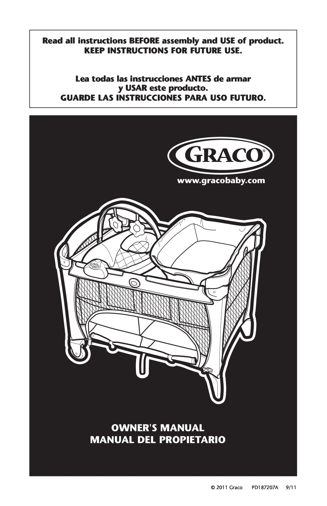 Graco PD187207A 9/11 owner manual Manual Del Propietario, Read all instructions BEFORE assembly and USE of product, Graco 