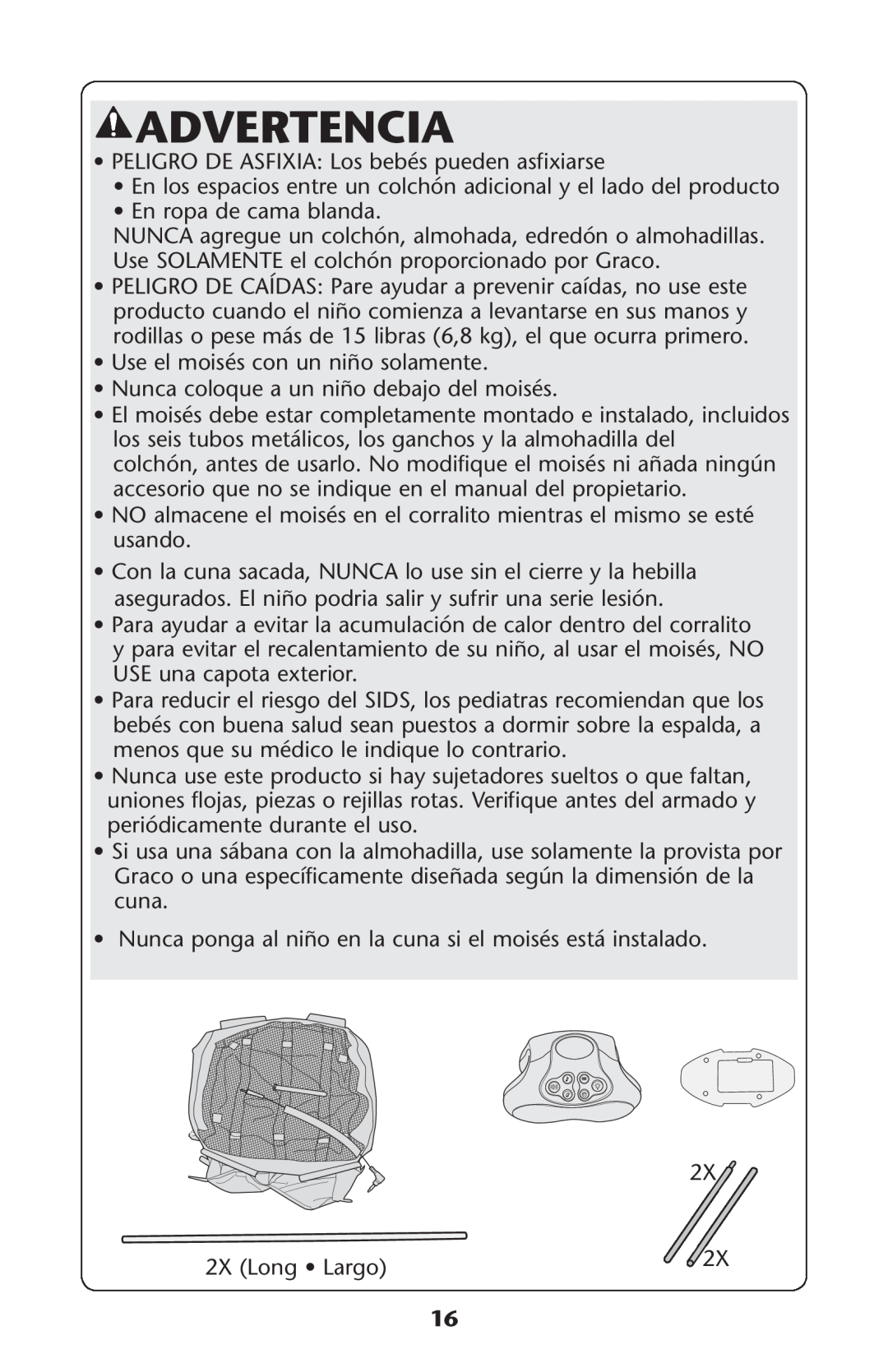 Graco PD187207A 9/11 owner manual Advertencia, ss0%,2/$% !3&8! ,OSOBEBÏSBPUEDEN ASFIXIARSE, 8 ,ONGOss,ARGO 