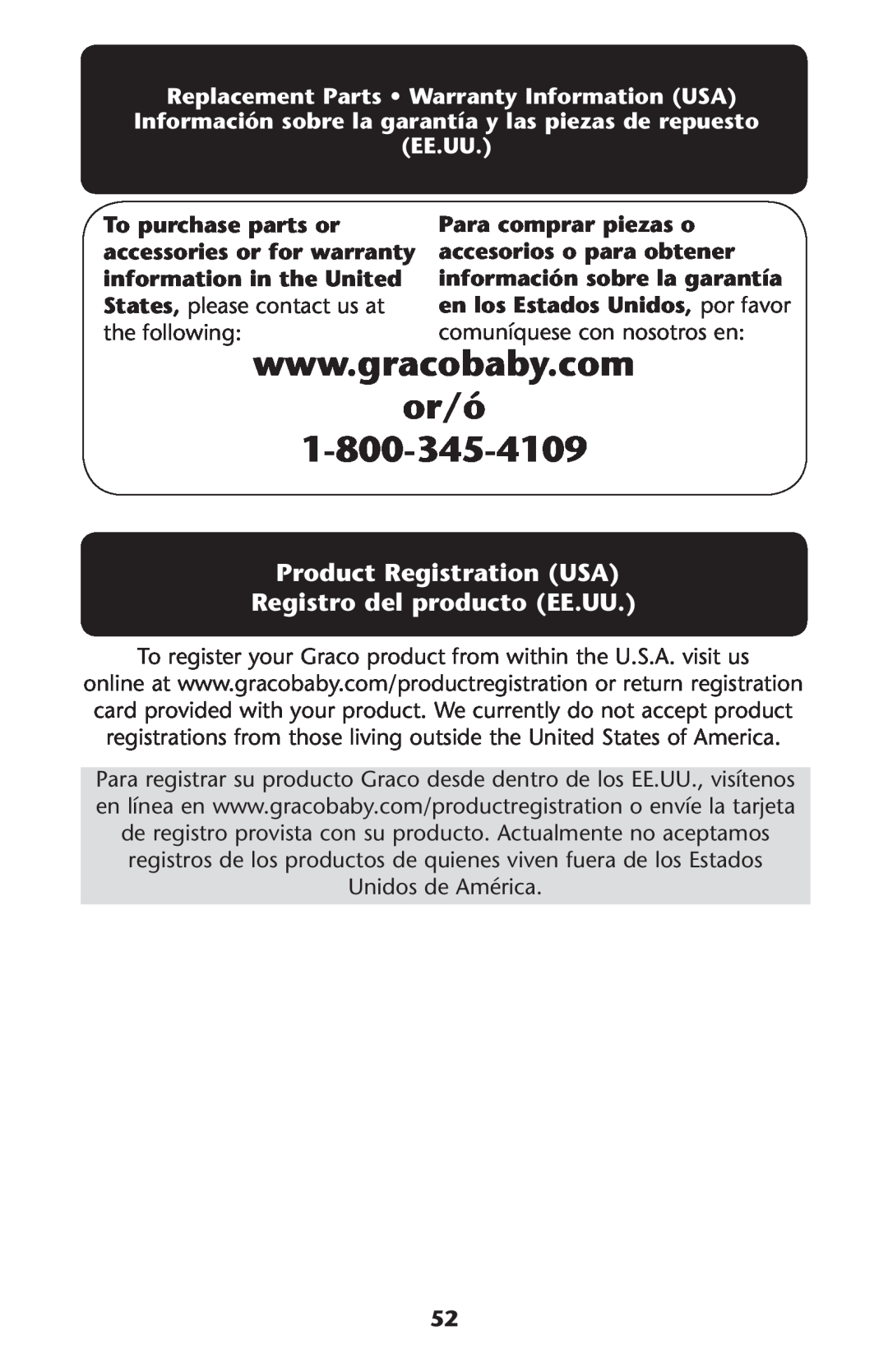 Graco PD187207A 9/11 owner manual Product Registration USA Registro del producto EE.UU, or/ó 