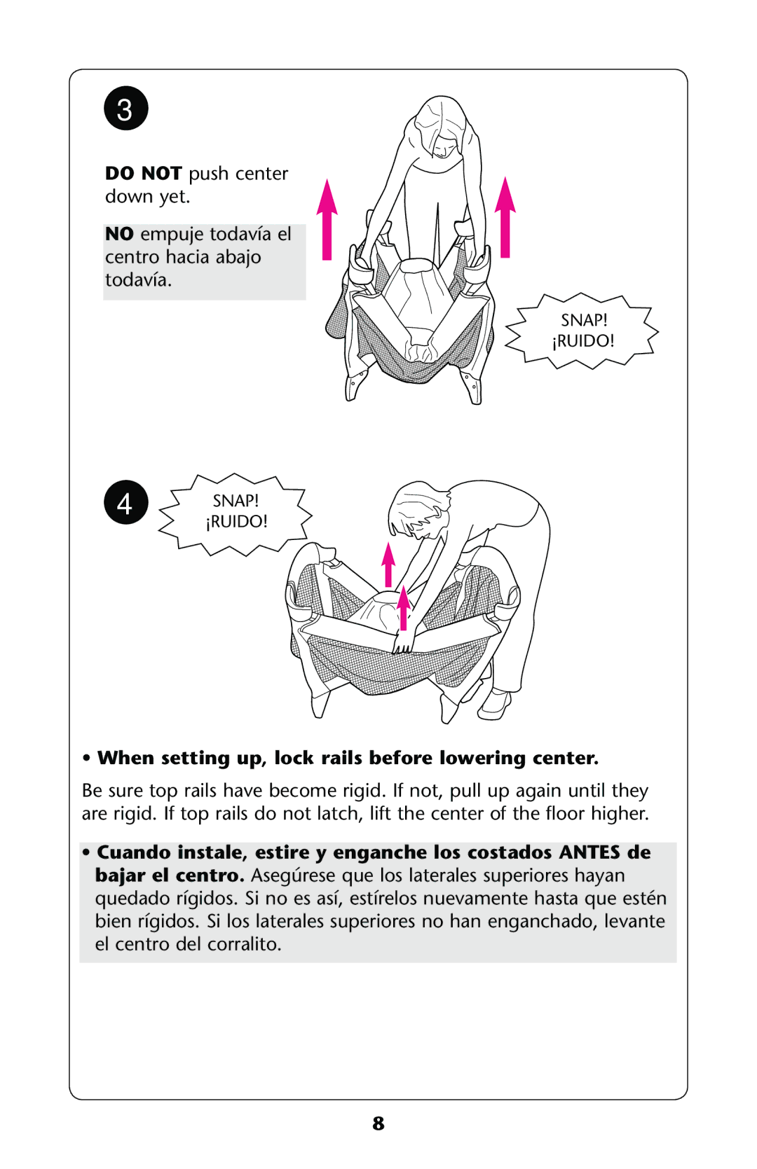 Graco PD187603A owner manual SsWhen setting up, lock rails before lowering center 