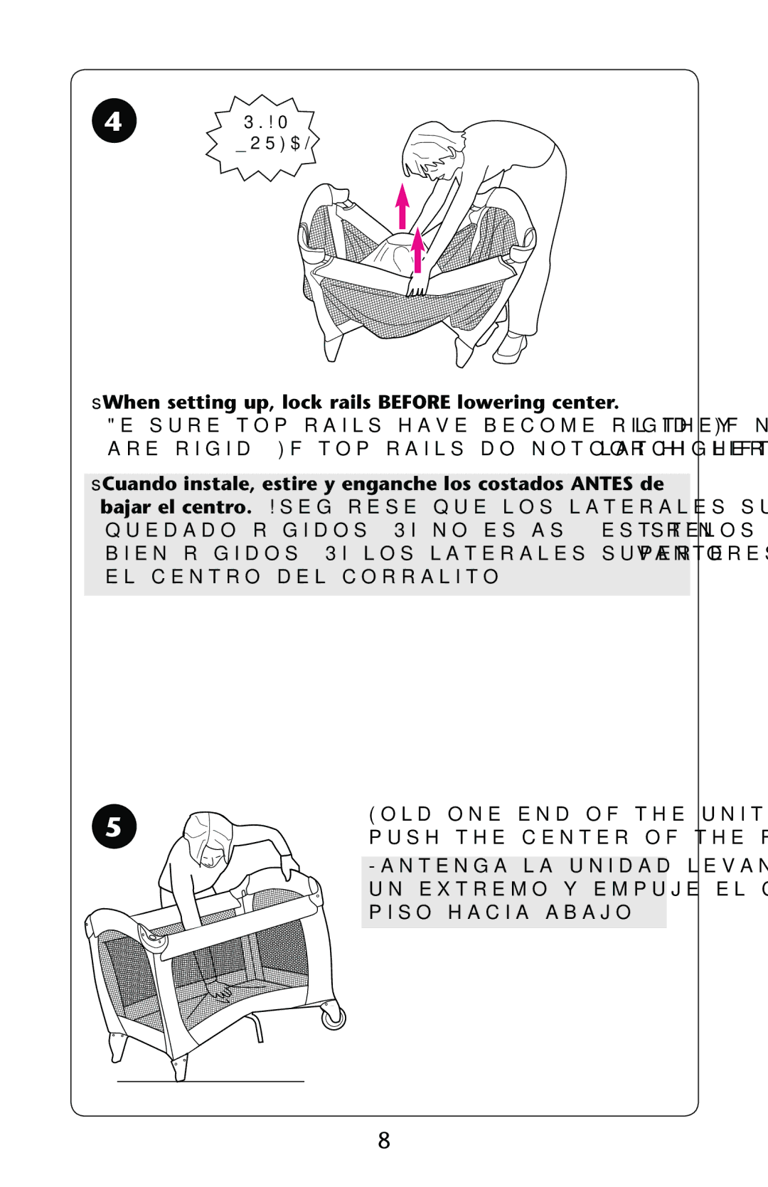 Graco PD189307A owner manual SsWhen setting up, lock rails Before lowering center 